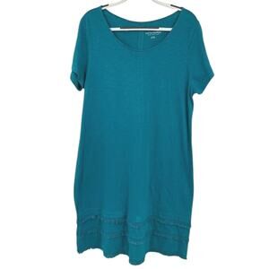 Soft Surroundings Fringe Sheath Short Sleeve Dress Blue size Medium